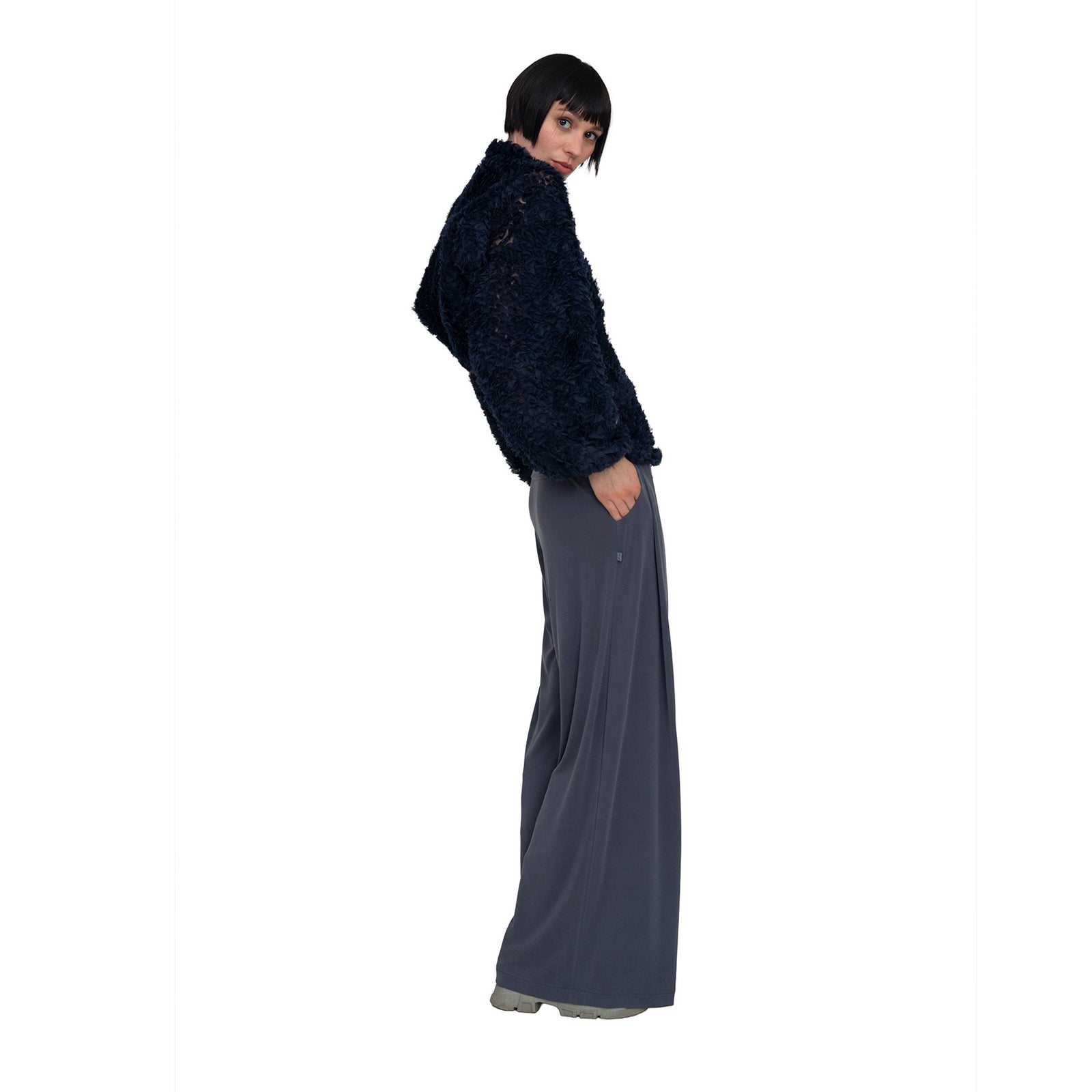 Jersey-Marlenehose mit Falte & Tasche
