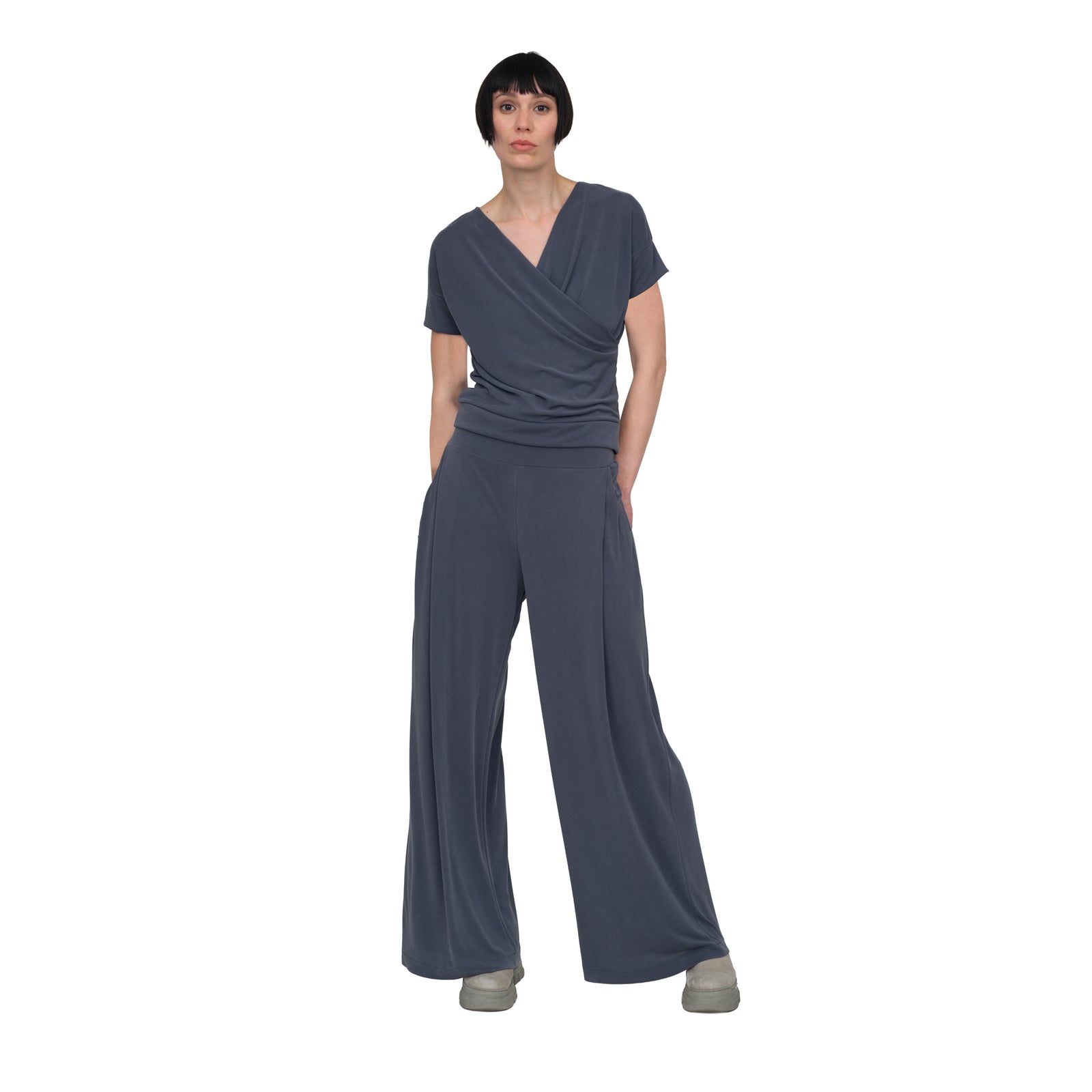 Jersey-Marlenehose mit Falte & Tasche