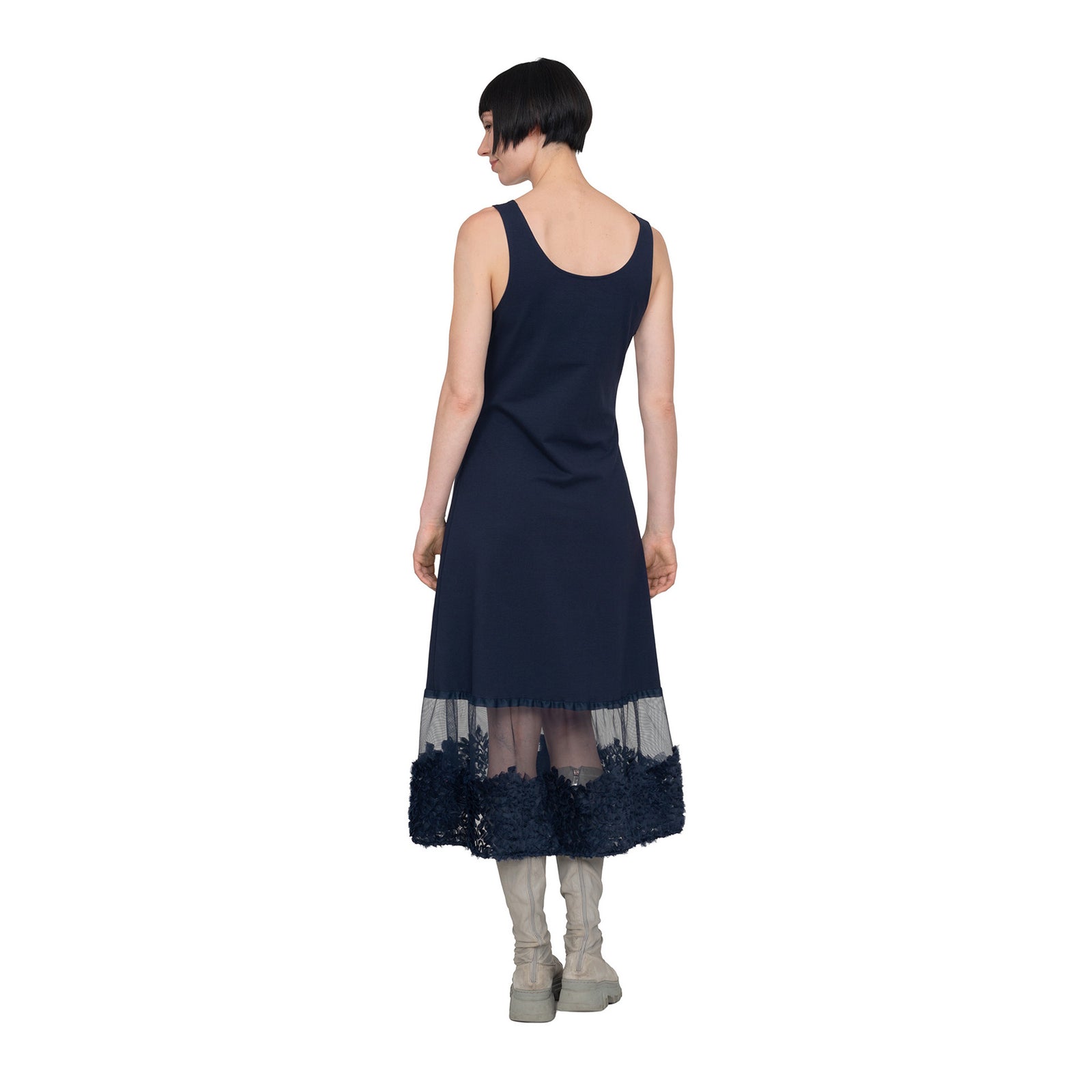 Jerseykleid lang, mit Tüllsaum
