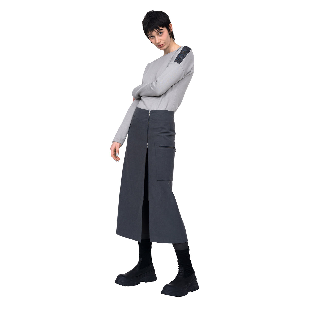 Langer Rock mit Reißverschluss und Taschen, grey