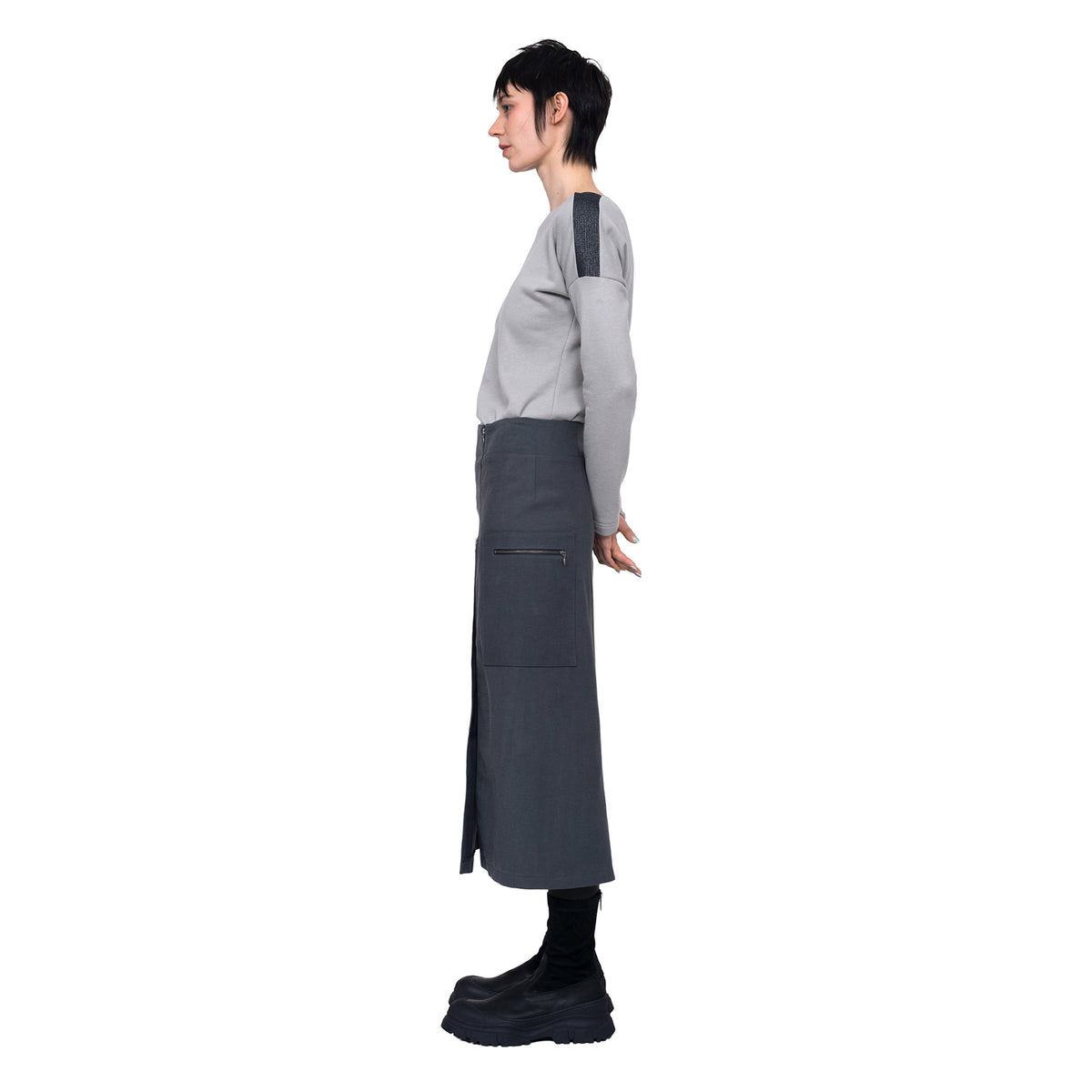 Langer Rock mit Reißverschluss und Taschen, grey