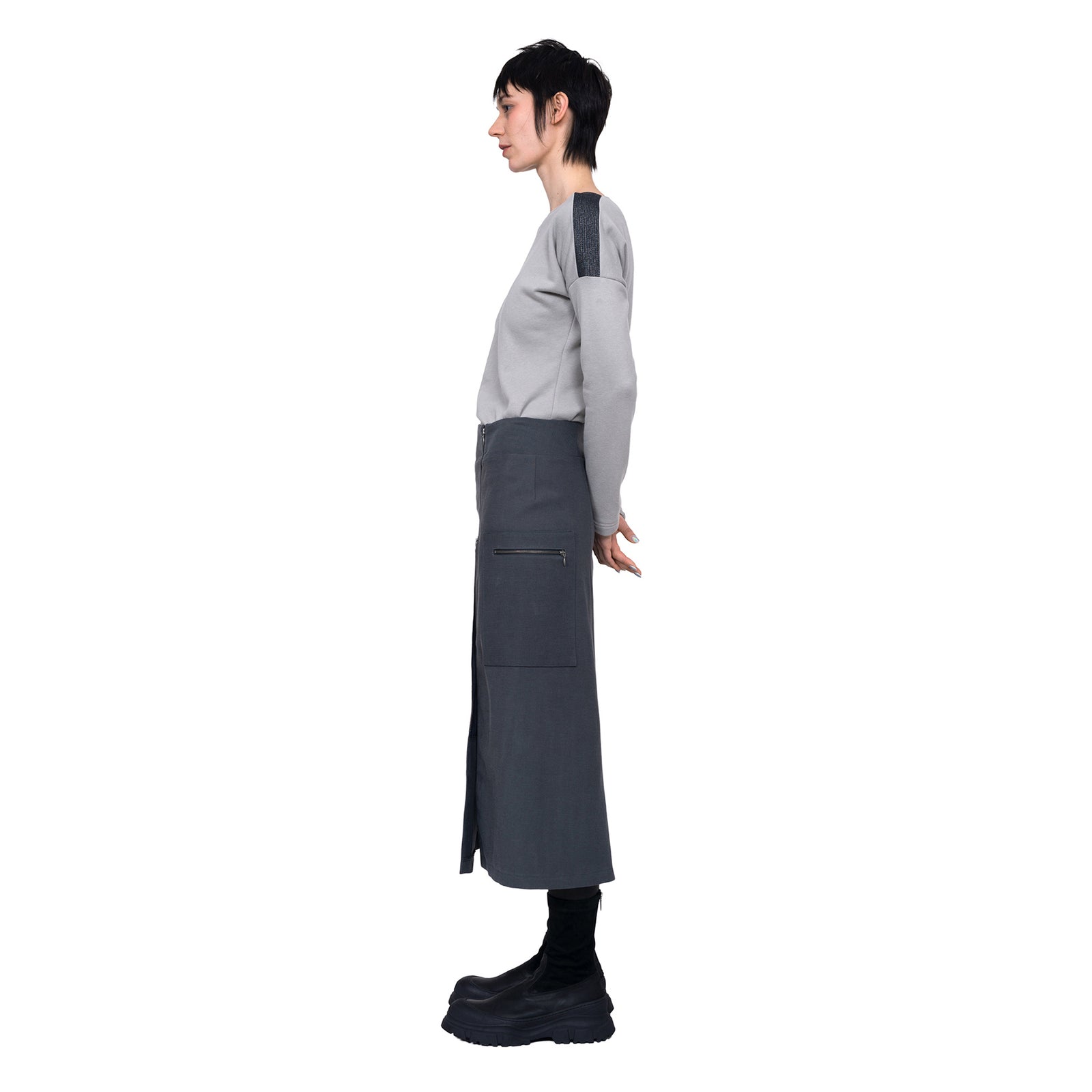 Langer Rock mit Reißverschluss und Taschen, grey